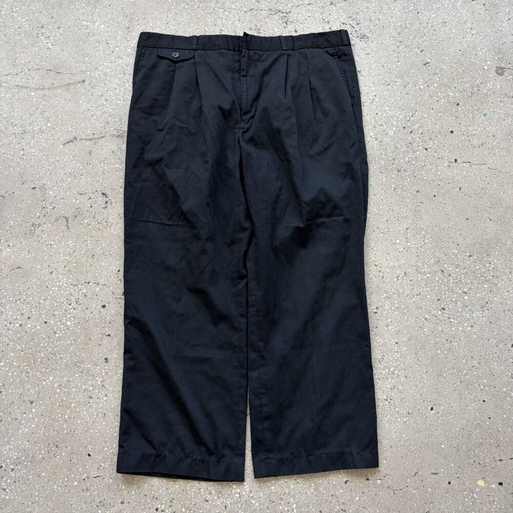 Vintage 80s Black Cotton Pleated Wide Leg Trousers 40x28
